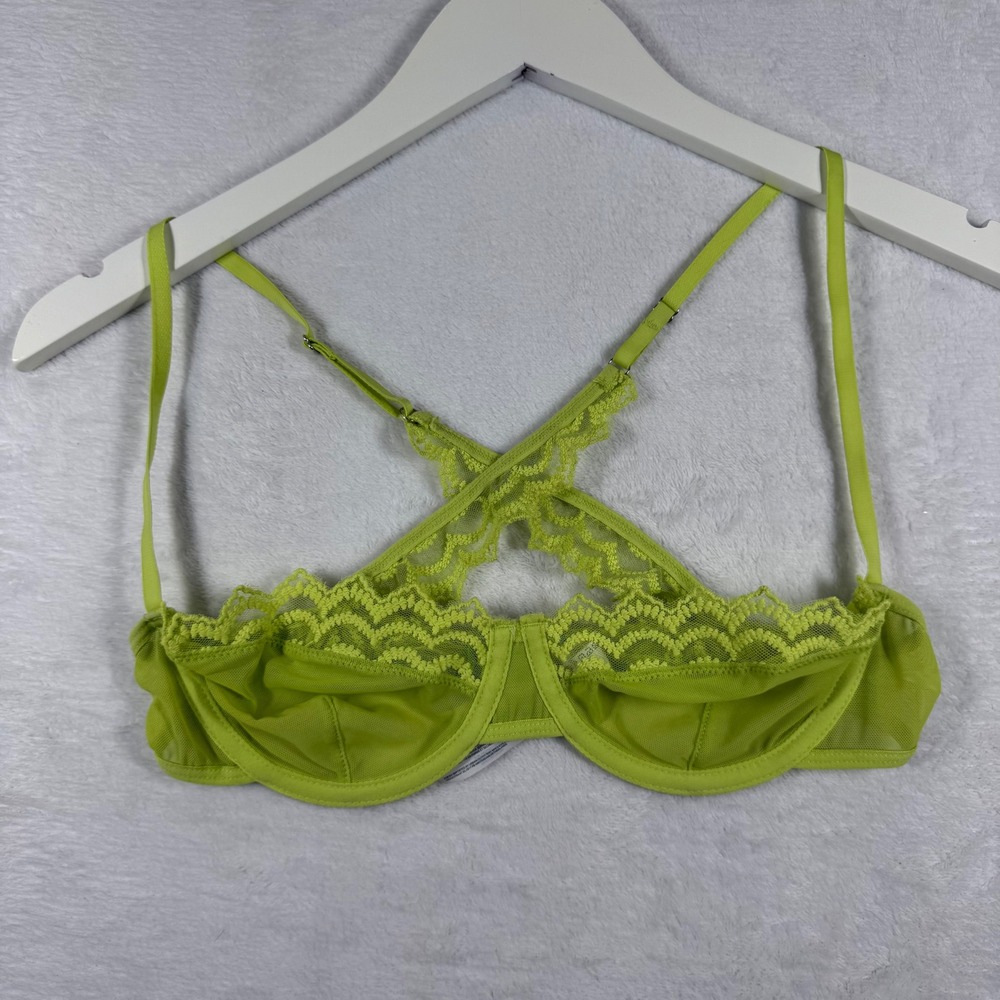 Out From Under Urban Outfitters Lime Green Lace Mesh Underwire Bra 34B 7720